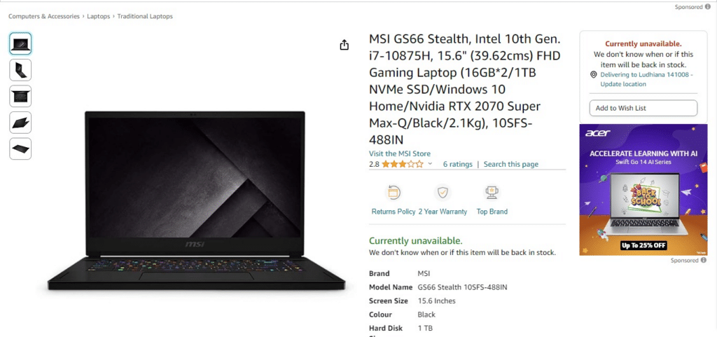 MSI GS66 Stealth