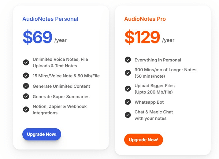 Audionotes Ai Offer Simple, Transparent Pricing