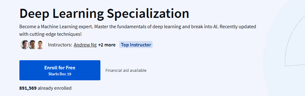 Deep Learning Specialization by Andrew Ng (Coursera)