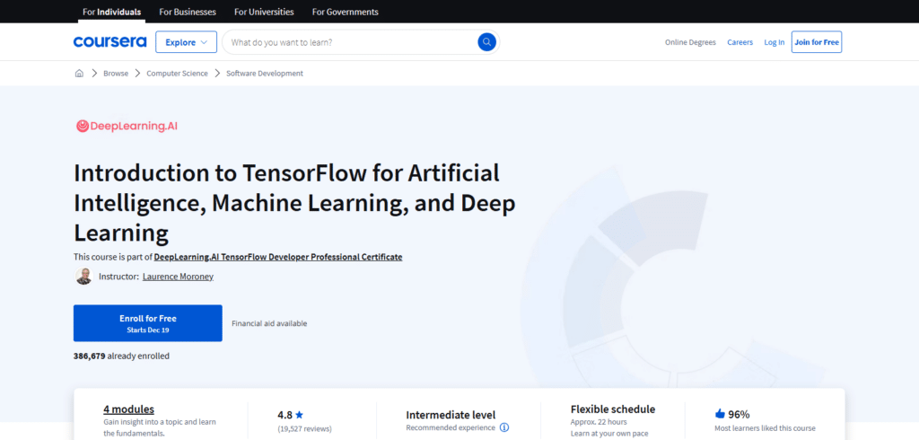 Introduction to TensorFlow for AI, Machine Learning, and Deep Learning (Coursera)