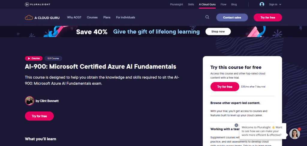 Microsoft AI Fundamentals (AI-900) Certification (Pluralsight)