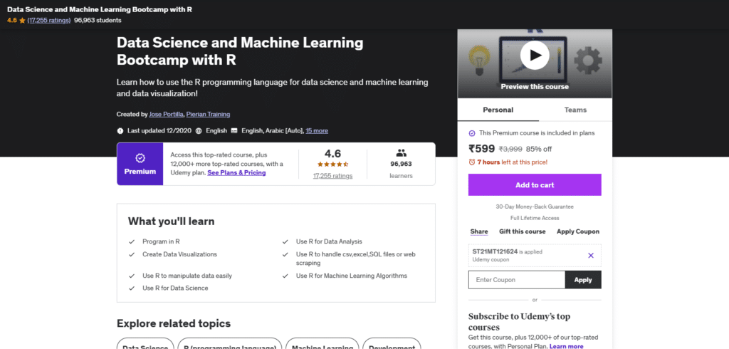 Data Science and Machine Learning Bootcamp with R (Udemy)
